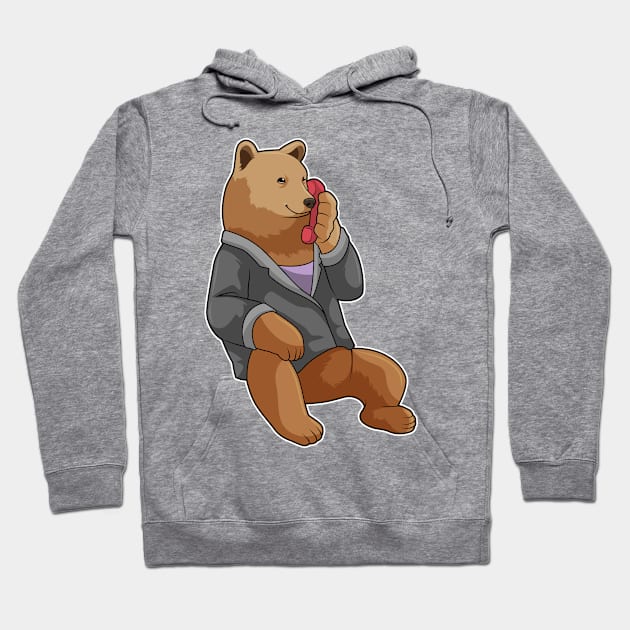 Bear as Secretary with Phone Hoodie by Markus Schnabel